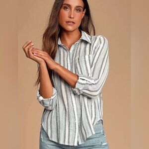 Lulus Light 100% Cotton Kinsay Blue And White Striped Top